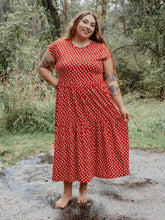 Load image into Gallery viewer, Micro Floral Red Tiered Jersey Plus Size Dress
