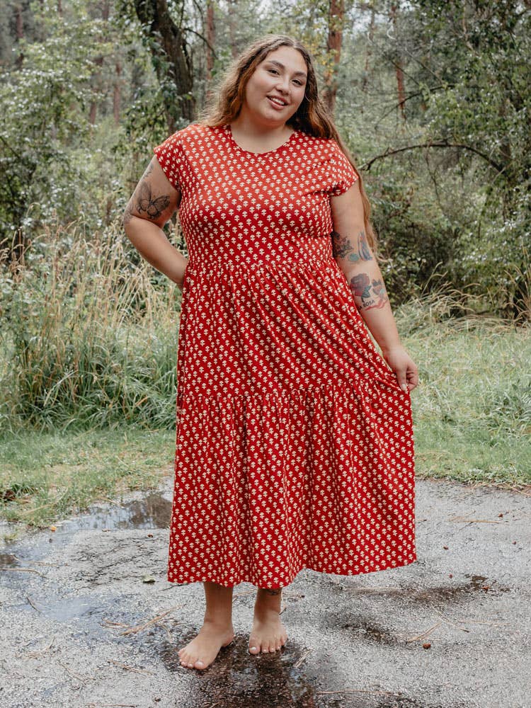 Micro Floral Red Tiered Jersey Plus Size Dress