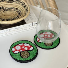 Load image into Gallery viewer, Bright Mushroom Glass Beaded Coasters, Set of 4
