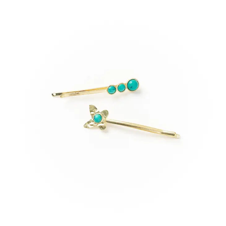 Turquoise Glass Bead Butterfly Bobby Pin Set