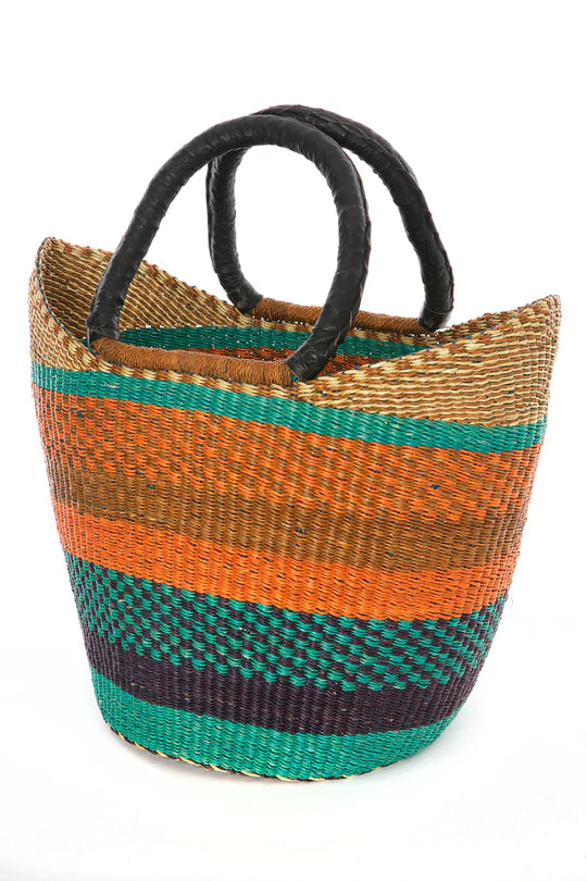 Ghanaian Wing Shopper Basket with Leather Handles