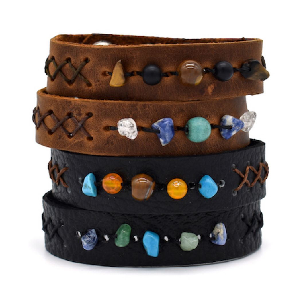 Knotted Stone & Leather Bracelet