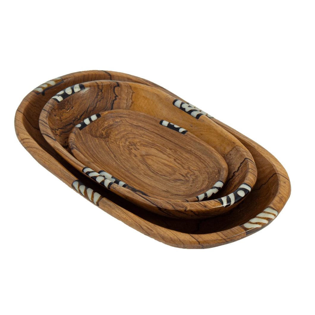 Nesting Oval Olive Wood Bowls (Set of 3)