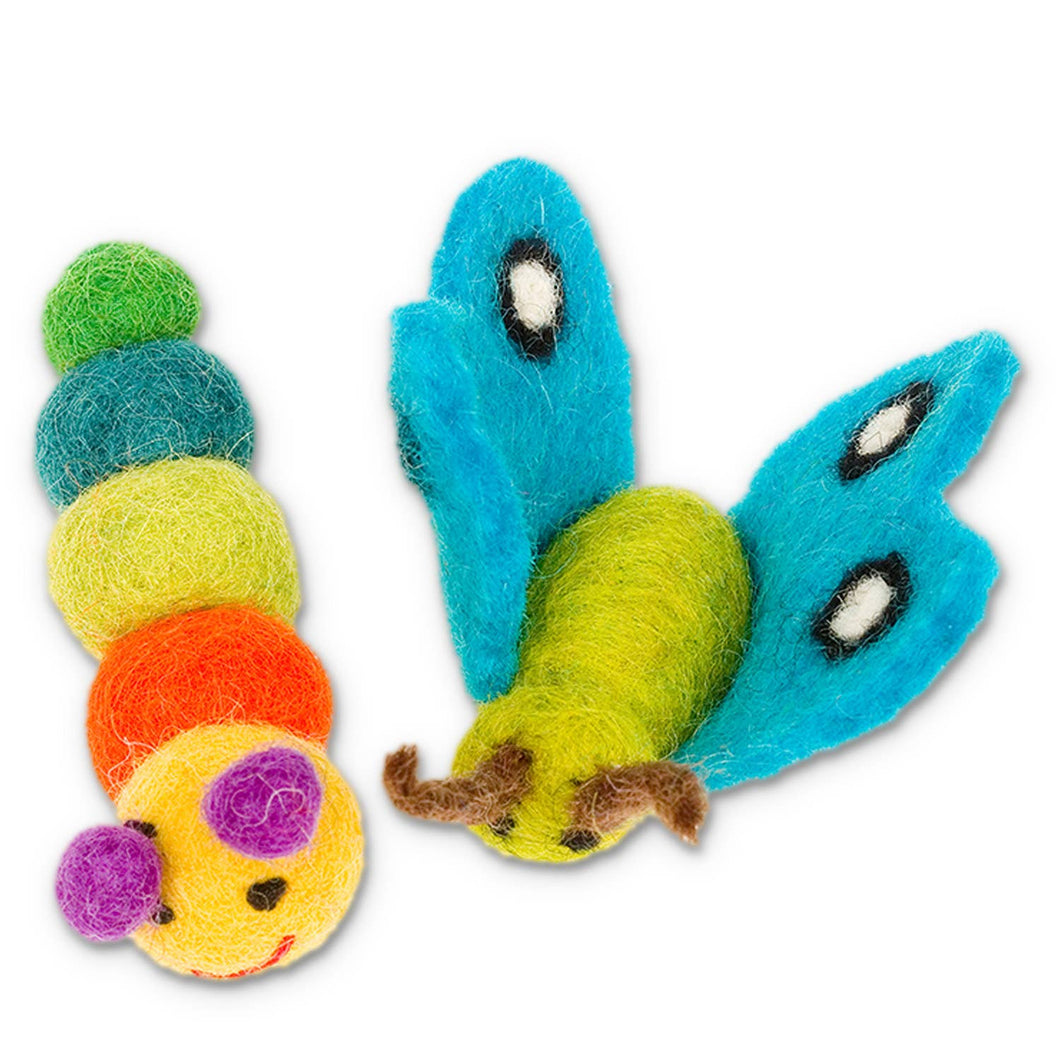 Caterpillar and Butterfly Wool Cat Toy Set