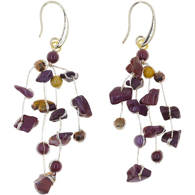 Sarah Tumbeled Earth  Multistrand Silk & Stone Earrings