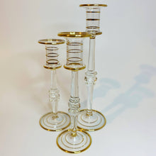Load image into Gallery viewer, Gold Trim Long Stem Glass Candle Holder
