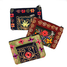 Load image into Gallery viewer, Embroidered Floral 2-Zip Accessory Purse
