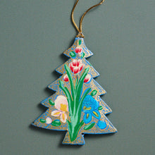 Load image into Gallery viewer, Floral Painted Willow Wood Tree Ornament
