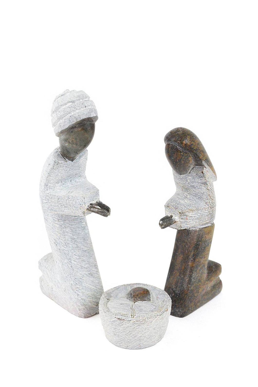 Serpentine Stone Kneeling Holy Family Nativity Scene