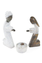 Load image into Gallery viewer, Serpentine Stone Kneeling Holy Family Nativity Scene
