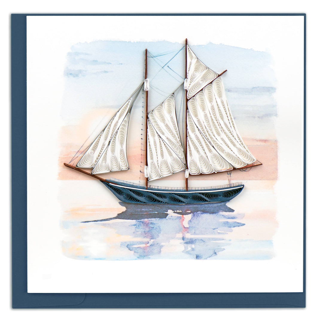Quilled Schooner at Sunset Greeting Card