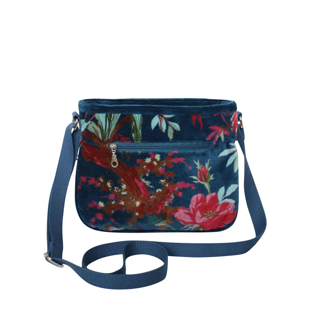 Teal Eden Velvet Rosy Messenger Bag