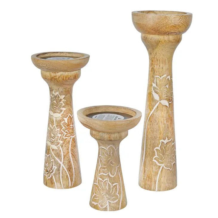 Lotus Vine Whitewashed Candle Holder Set