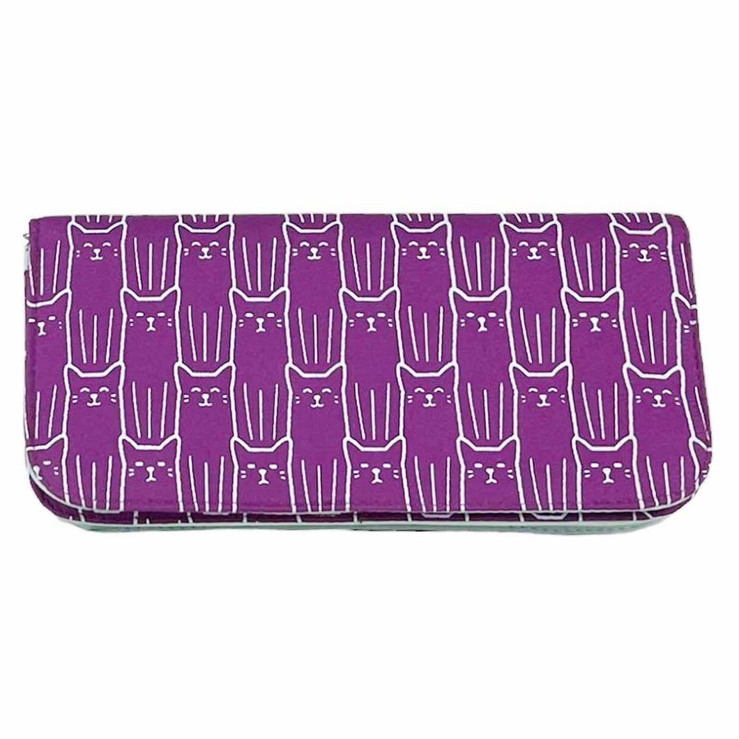 Purple Cat Print Long Wallet