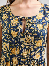 Load image into Gallery viewer, Thais Tiered Sleeveless Dress Navy Botanical
