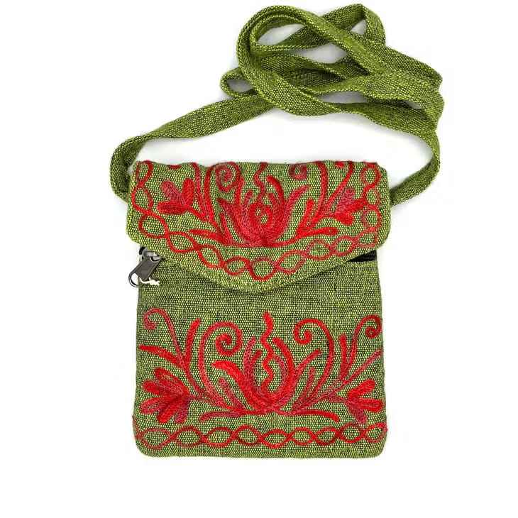 Embroidered Floral 3-Pocket Shoulder Bag