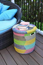 Load image into Gallery viewer, Rainbow Herringbone Lidded Storage Basket
