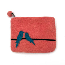 Load image into Gallery viewer, Two Birds on Line Felt Coin Purse: Purple
