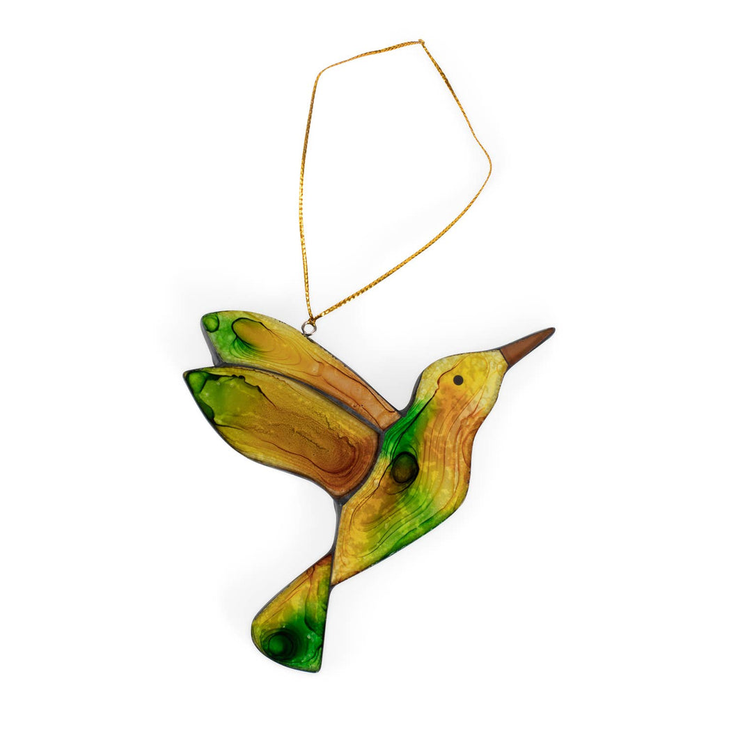 Hummingbird Mosaic Ornament Yellow