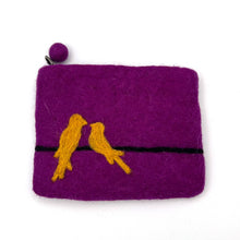 Load image into Gallery viewer, Two Birds on Line Felt Coin Purse: Purple
