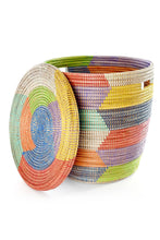 Load image into Gallery viewer, Rainbow Herringbone Lidded Storage Basket
