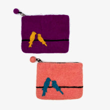 Load image into Gallery viewer, Two Birds on Line Felt Coin Purse: Purple
