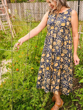 Load image into Gallery viewer, Thais Tiered Sleeveless Dress Navy Botanical
