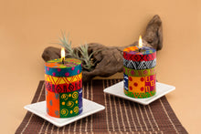 Load image into Gallery viewer, Multi Color Ethnic Taper Candle Pair 9&quot; (8 hour burn time)
