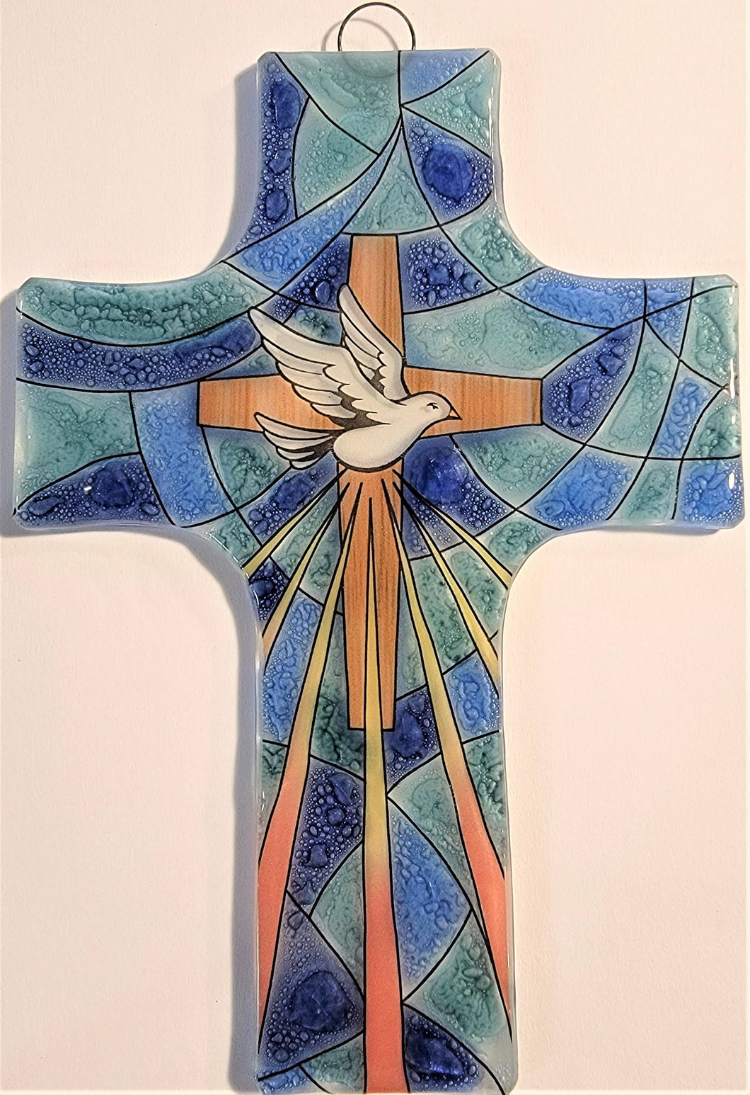 Peace Dove Recycled Glass Cross