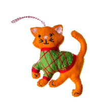 Load image into Gallery viewer, Orange Cat in Sweater Felt Wool Christmas Ornament
