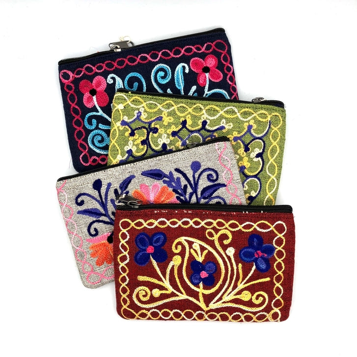 Embroidered Floral 1-Zip Pouch