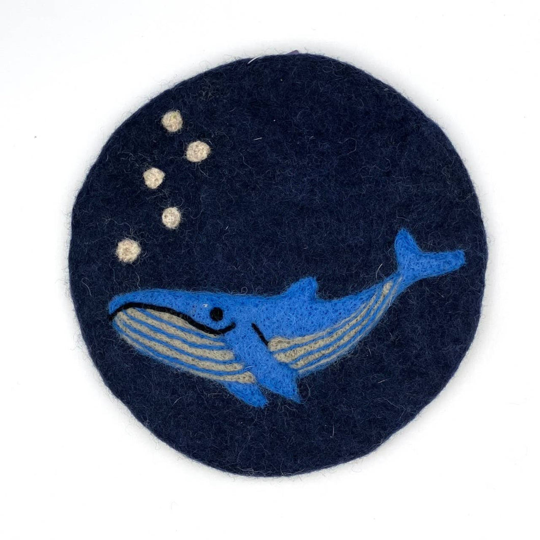 Blue Whale Round Felt Trivet