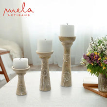 Load image into Gallery viewer, Lotus Vine Whitewashed Candle Holder Set
