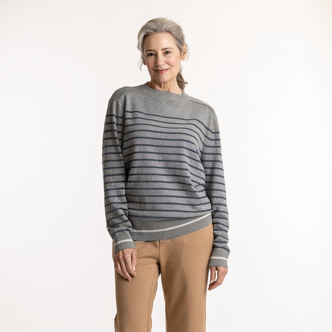 Heather Stripe Organic Cotton Crew Sweater