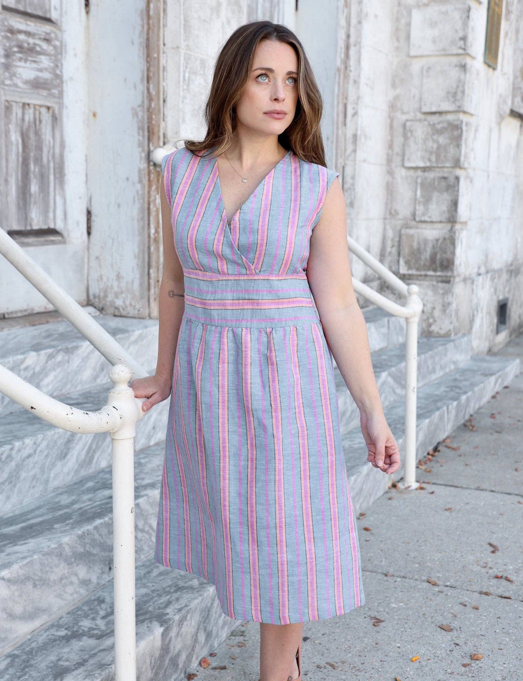 Esplanade Cotton Linen Striped Dress