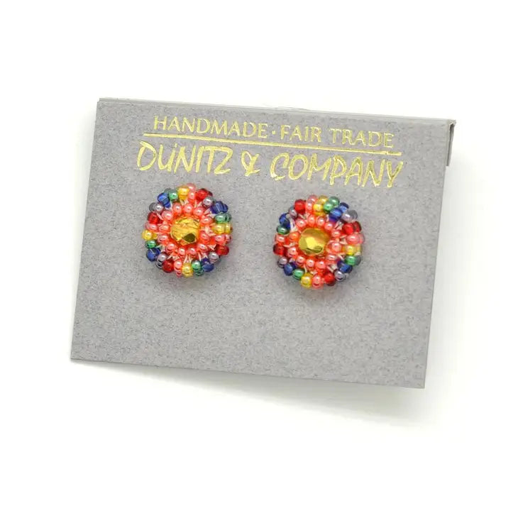 Rainbow Beaded Stud Earrings