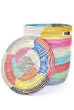 Load image into Gallery viewer, Rainbow Herringbone Lidded Storage Basket
