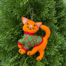 Load image into Gallery viewer, Orange Cat in Sweater Felt Wool Christmas Ornament
