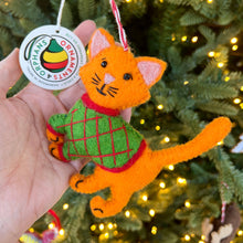 Load image into Gallery viewer, Orange Cat in Sweater Felt Wool Christmas Ornament
