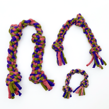 Load image into Gallery viewer, Knotted Rope Pull Dog Toy, Purple/Green: 26&quot;
