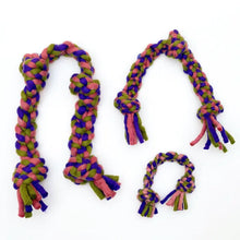 Load image into Gallery viewer, Knotted Rope Pull Dog Toy, Purple/Green: 15&quot;
