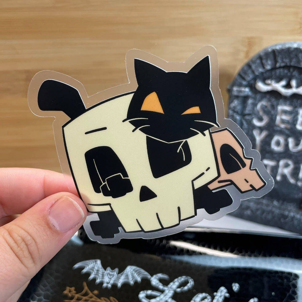 Cat with Skulls Halloween Sticker