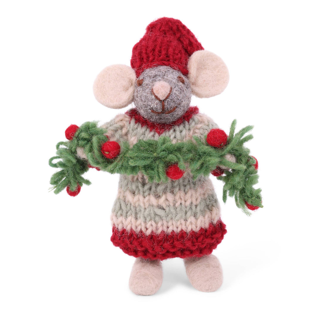 Small Grey Felt Mouse w/Garland