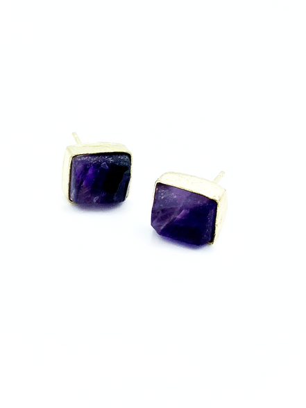 Uncut Amethyst Rectangle Studs