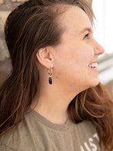 Load image into Gallery viewer, Blue Pendant Hoop Earrings
