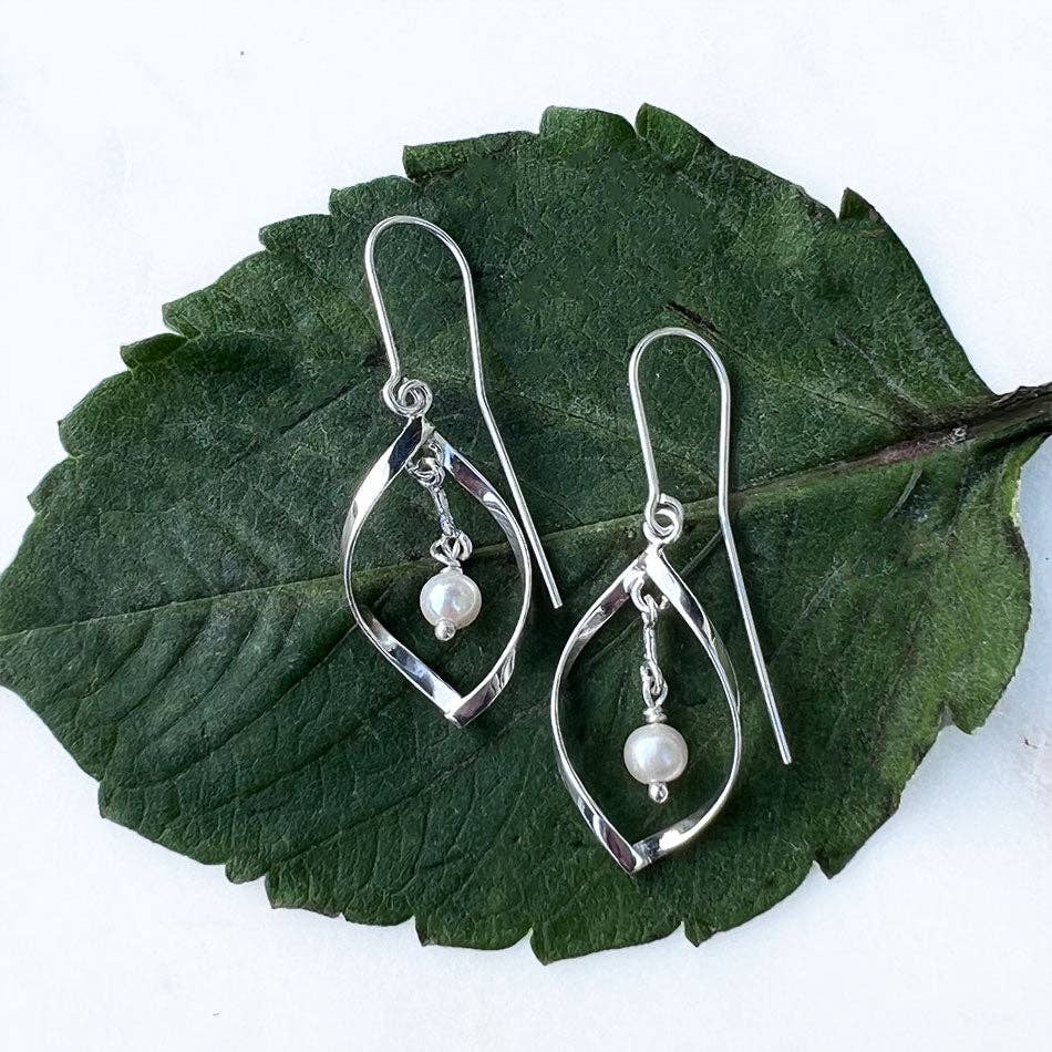 Dangling Pearl Earrings Sterling