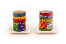 Load image into Gallery viewer, Multi Color Ethnic Small Pillar Candle 3” x 4” (50 hour burn time)
