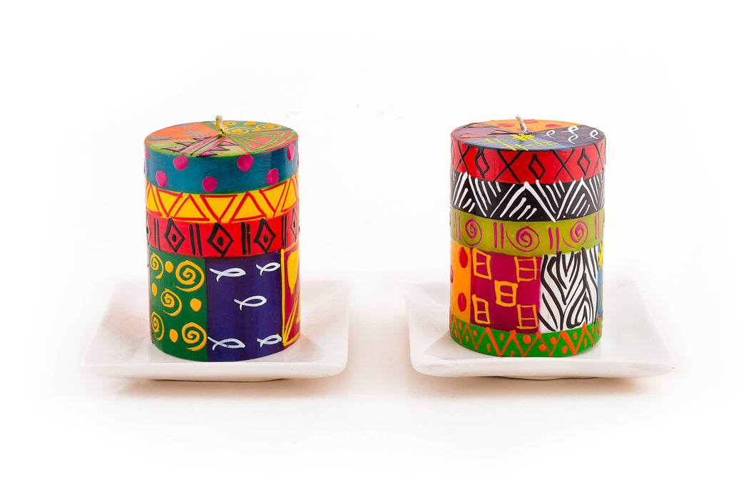 Multi Color Ethnic Small Pillar Candle 3” x 4” (50 hour burn time)