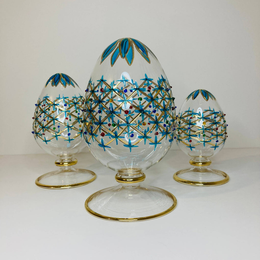 Turquoise Large Glass Tabletop Egg