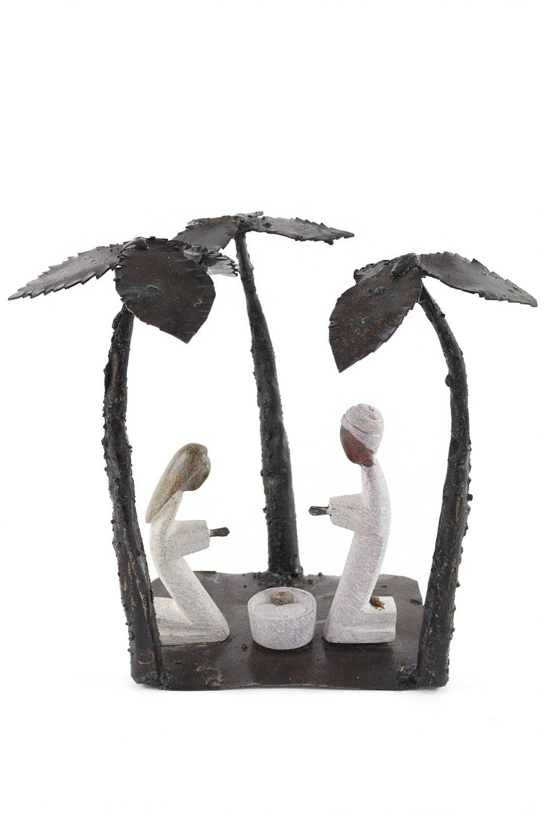 Zimbabwean Springstone & Metal Palm Tree Nativity Scene